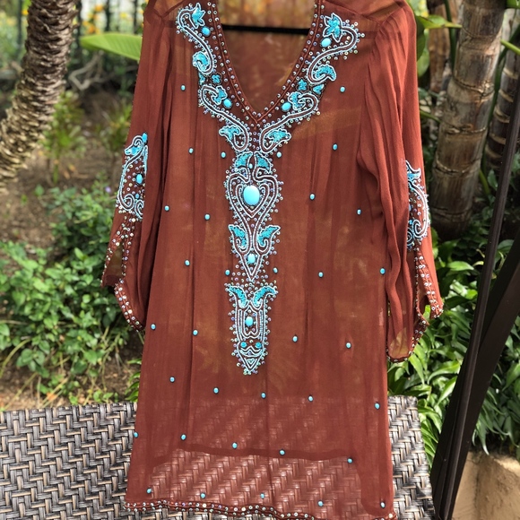 Kareena Other - Kareena Kaftan Coverup or Tunic Brown & Turquoise